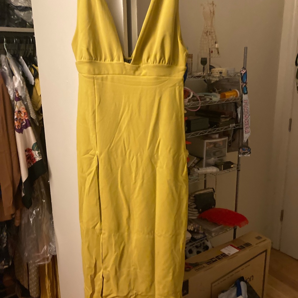 Brand new Nasty Gal deep yellow gold tank dress with high leg slit on one side!